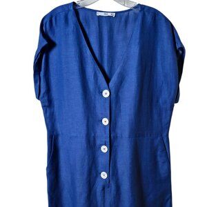 MNG Mango Linen Blend Button Front Minimalist Blue Romper Size US12 /EUR XXL